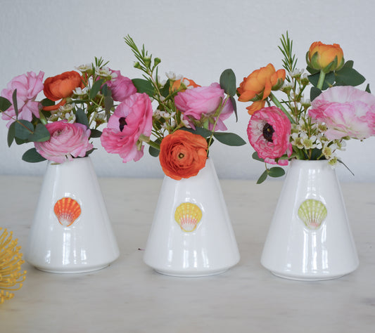 Trio of Sunrise Shell Tri Vases